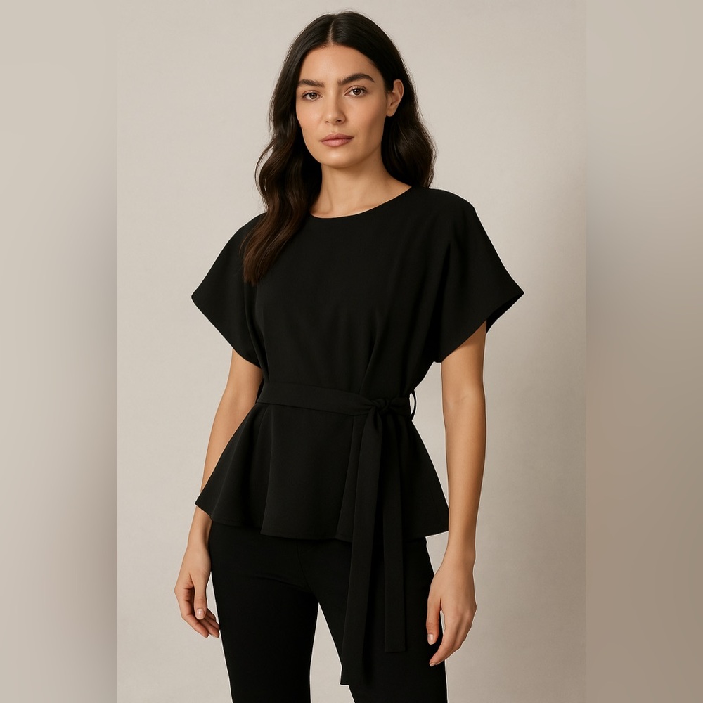 Daniel Cremieux Black Peplum Top with Belt